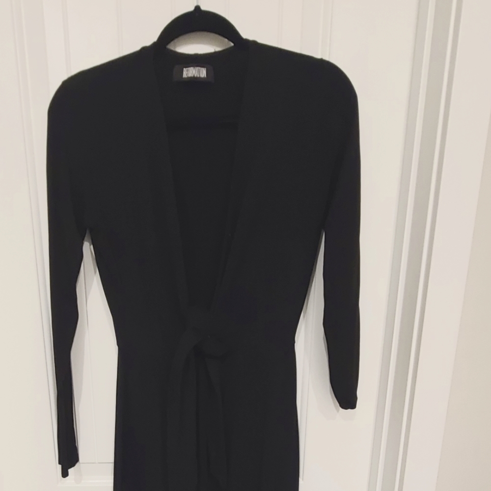Reformation cotton maxi in pitch black with tie front detail